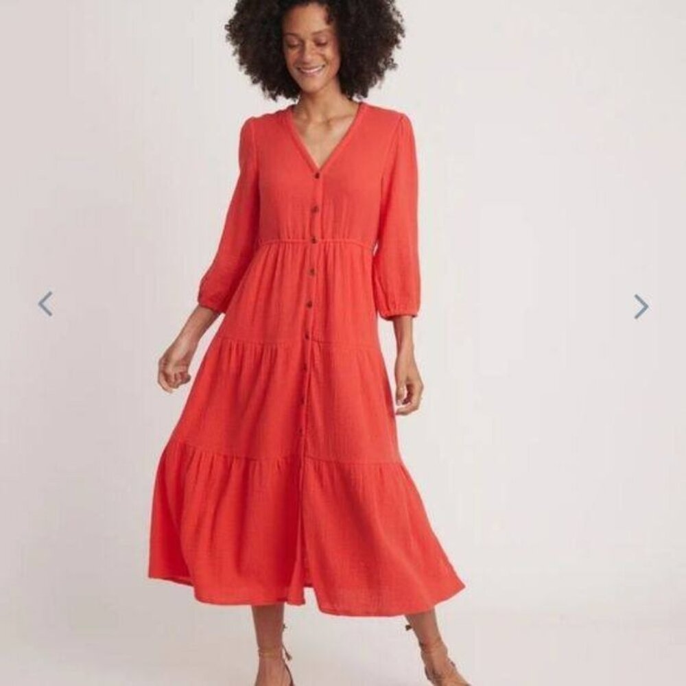 NWT Marine Layer Willow Doublecloth Midi Dress in Red Size XL - Picture 1 of 10